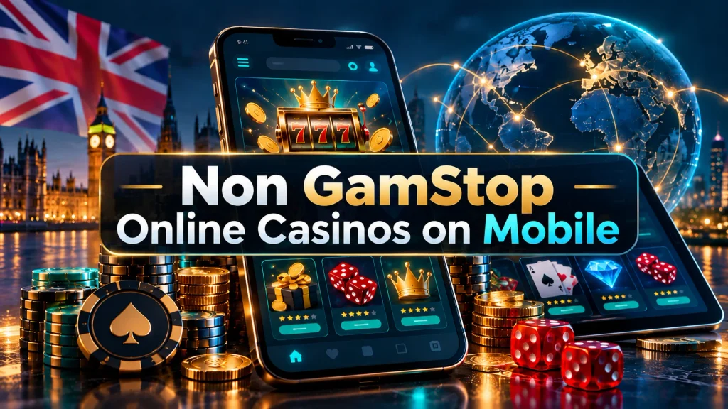 Non GamStop online casino games displayed on a smartphone and tablet