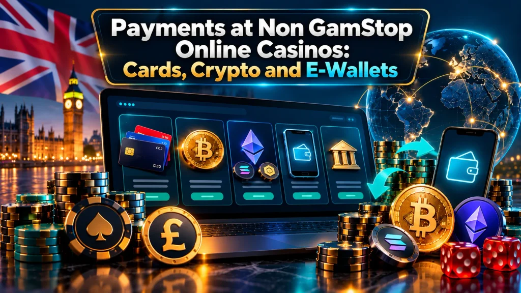 Non GamStop casino payment options including bank cards, Bitcoin, Ethereum and e-wallets