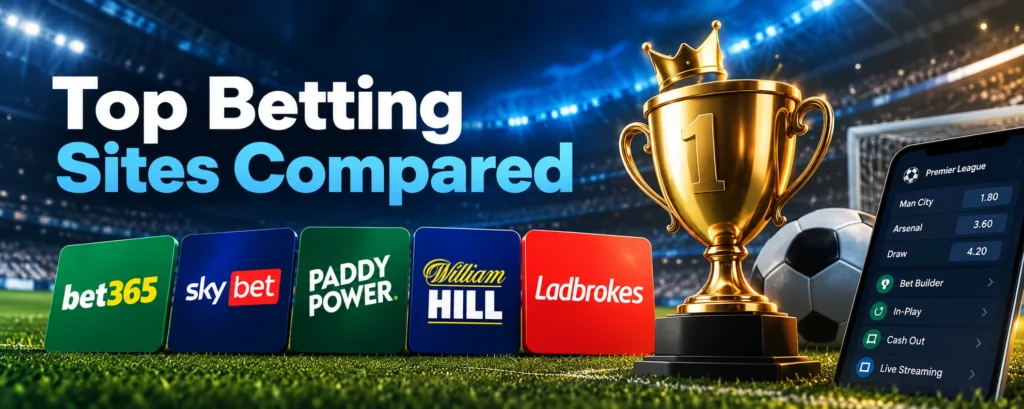 Top betting sites UK comparison featuring popular bookmakers, football betting odds and sportsbook rankings