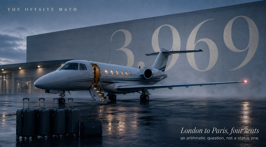 All in, for four passengers, one hop. The question is only ever whether that number beats what the alternative costs you