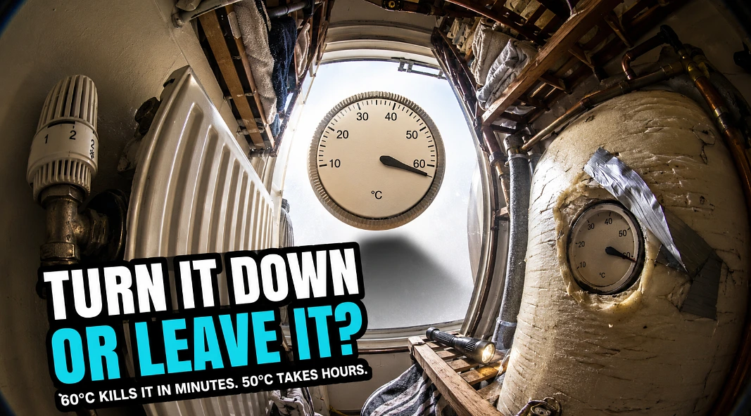 Turn the flow temperature down. Turn the radiators down. Leave the cylinder alone