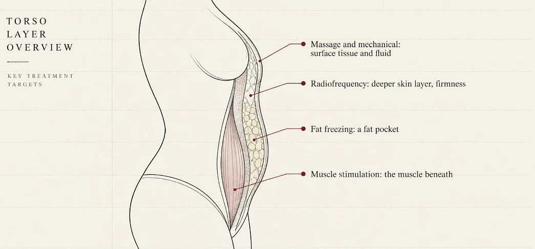 Four groups of treatment, four different layers. The method has to match the complaint