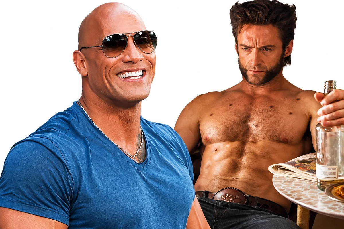 Hugh Jackman with Dwayne Johnson