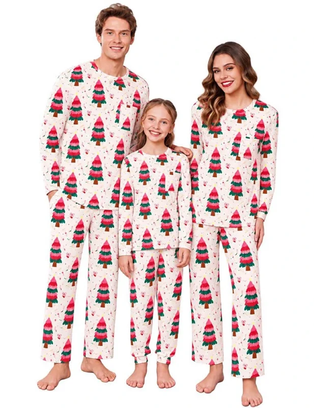 Cream Set With Red, Pink And Green Trees All Over