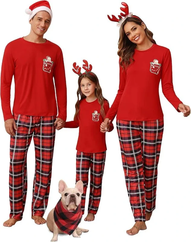 Red Top And Tartan Bottoms With A Dog Bandana
